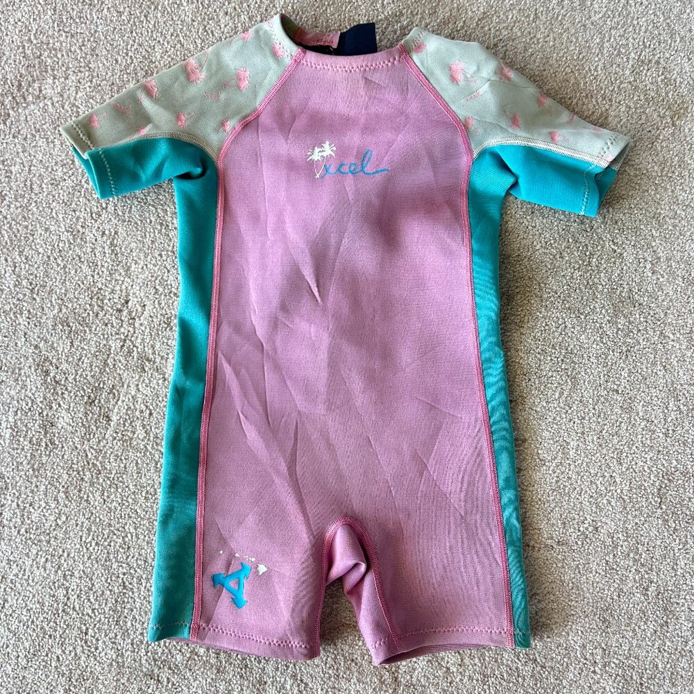 Xcel Kids Spring Wetsuit Size 4 Pink and Blue Palm Tree
